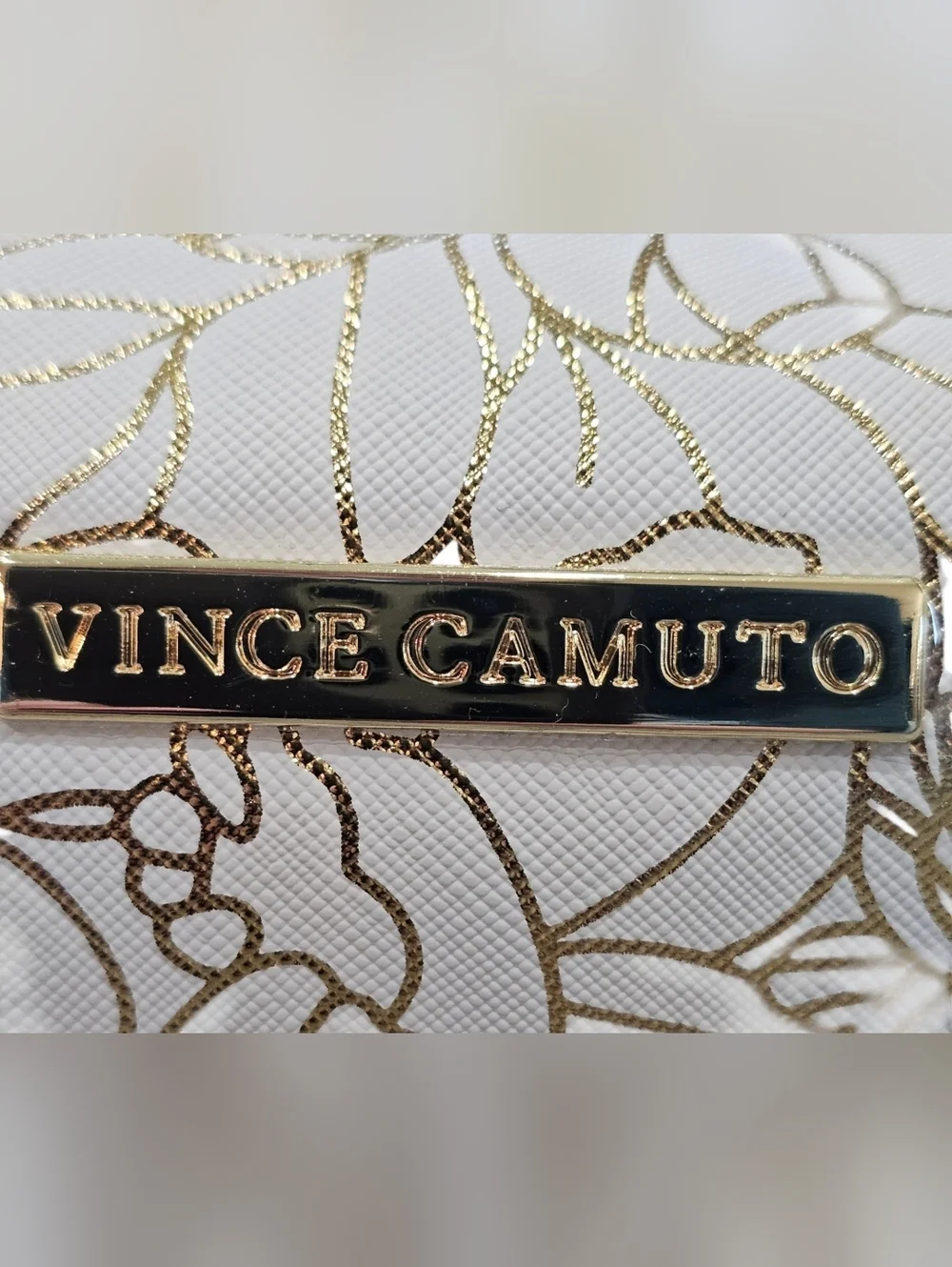 Vince Camuto Cream & Gold Floral Cosmetic Bag, New